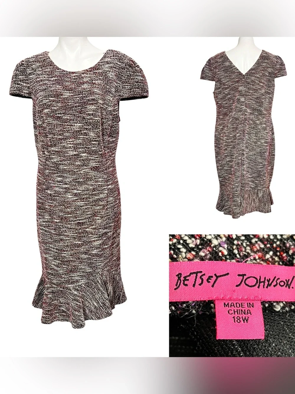 Betsey Johnson dress plus 18w short sleeve Marled Knit Ruffle-Hem stretch